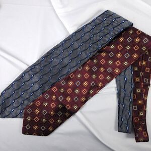 Jos A. Bank Signature 100% Silk Geometric Ties Burgundy Silver Gray Set of 2